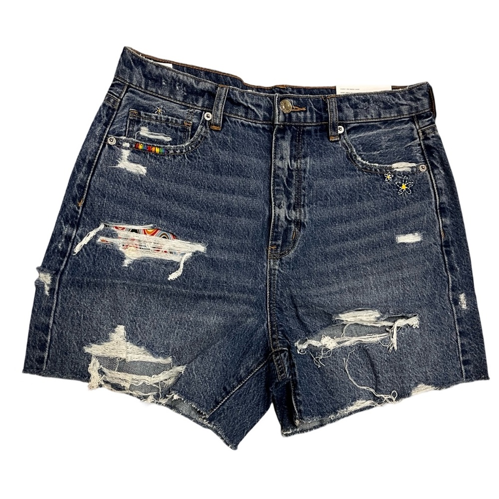 NWT American Eagle Distressed Highest Rise Baggy Jean Denim Shorts Sz 30” Pride